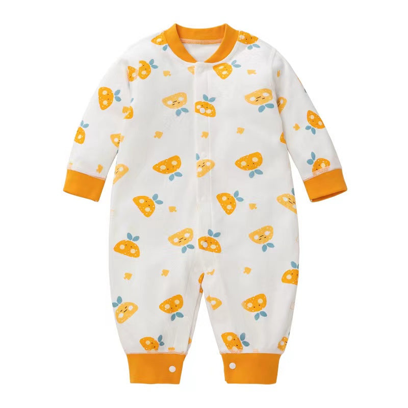 Baby Cartoon Pattern Button Front Design Long Sleeves Cotton Romper-7