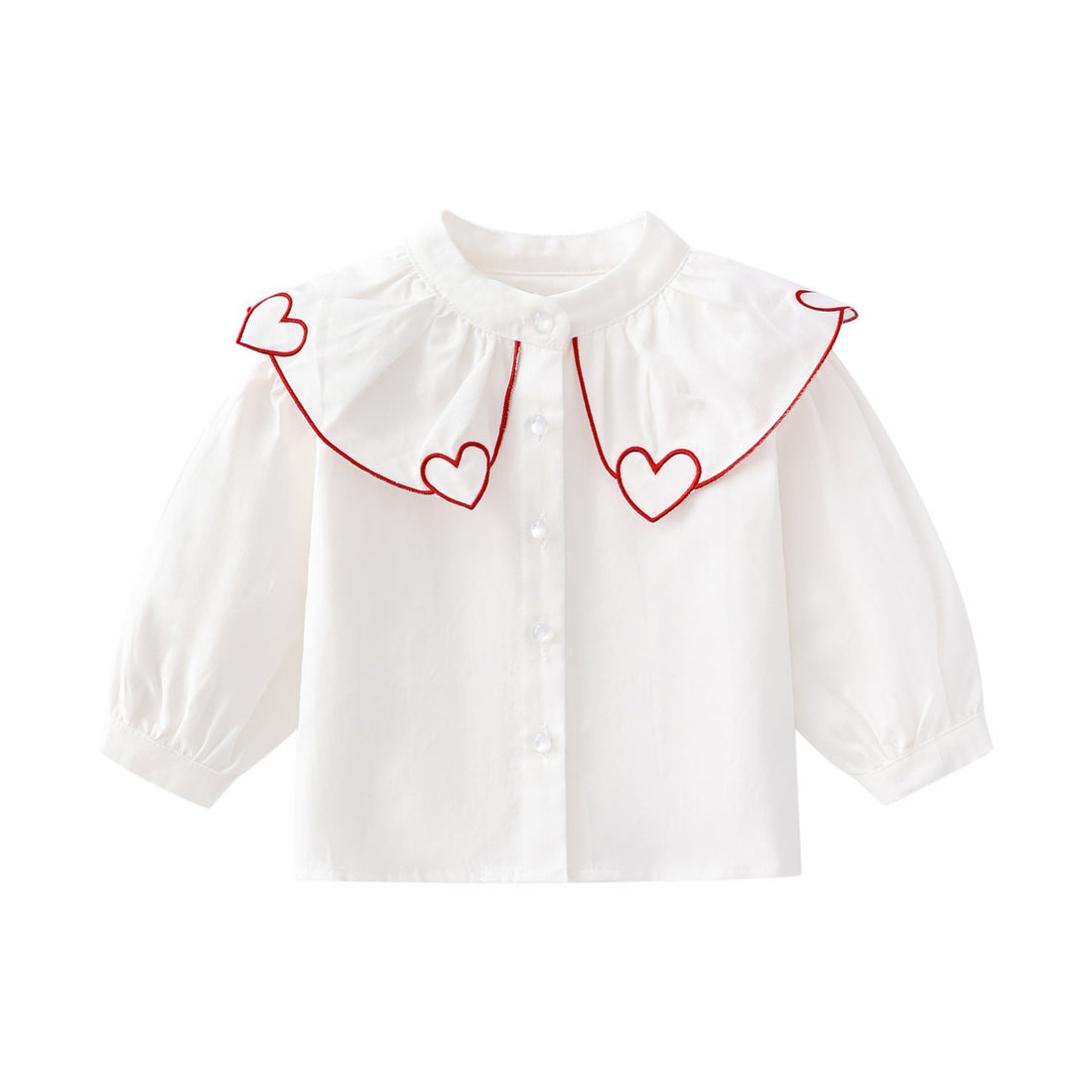 Baby Girl 1pcs Heart Neck Crystal Button Front Design Solid Cotton Shirt-0