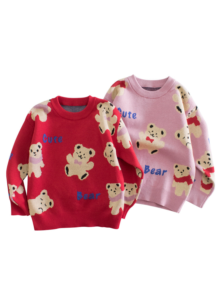 Colors Of Children Girls Knitted Cute Teddy Bear Pullover Sweater For Spring – Baby Clothing-0