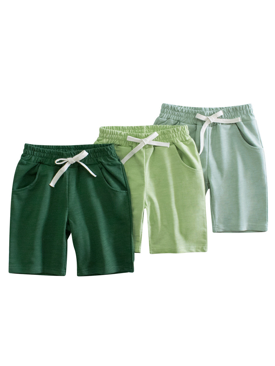 Boys Solid Color Green Soft Casual Style Shorts-0