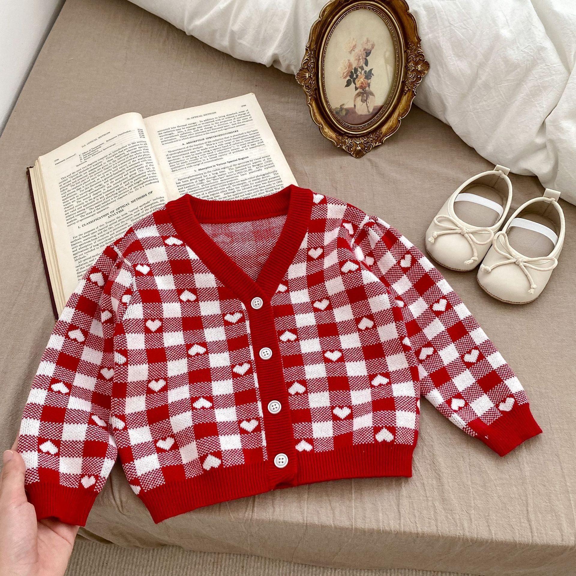 Autumn Heart Pattern Knitted Onesies &amp; Cardigan Sets-6