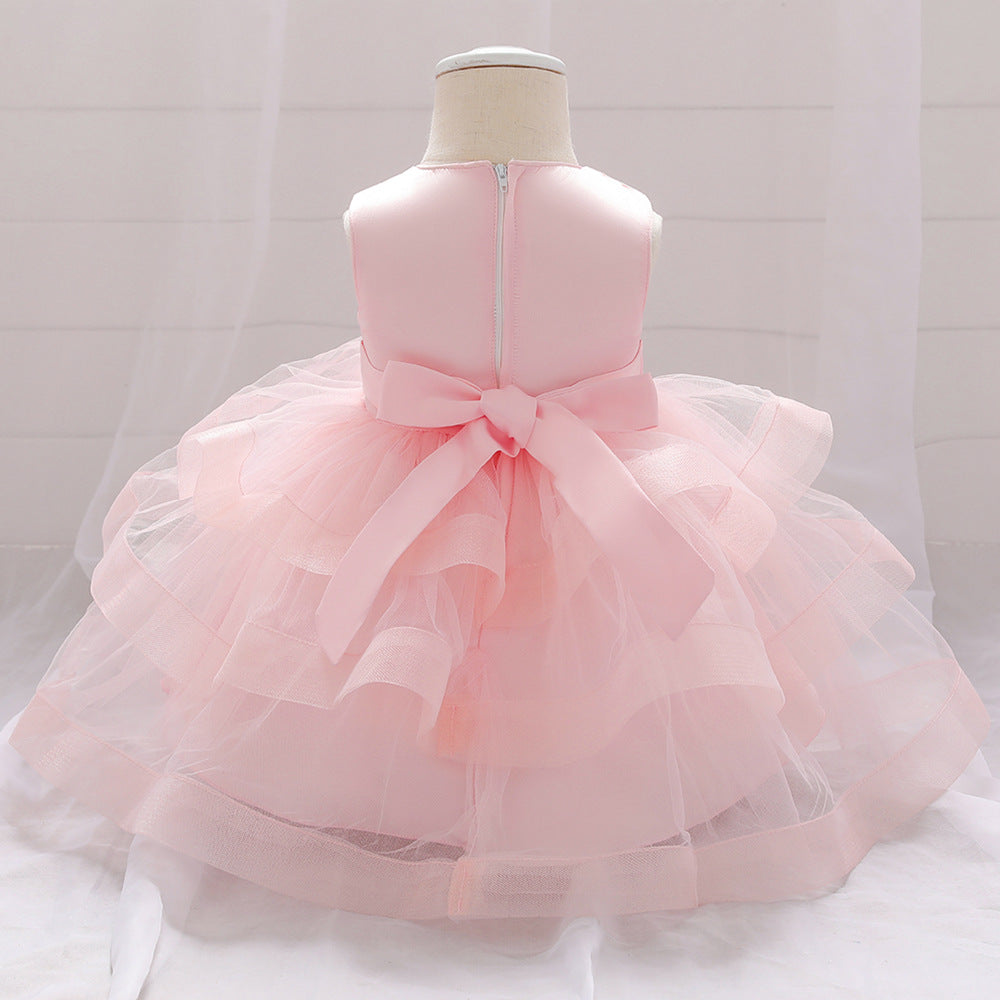 Baby Girl Sequins Patched Design Sleeveless Tutu Style Baptism Birthday Dress-6