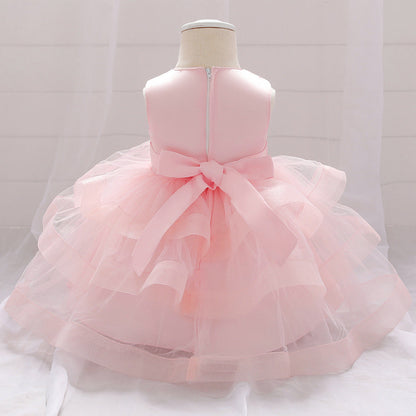 Baby Girl Sequins Patched Design Sleeveless Tutu Style Baptism Birthday Dress-6