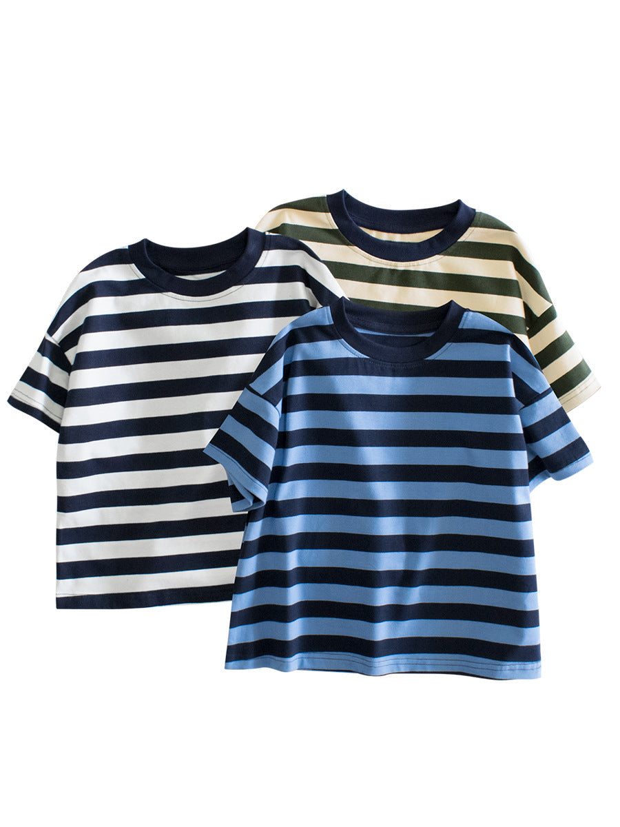 Summer New Arrival Children Boys And Girls’ Casual Striped Loose Short Sleeves T-Shirt In European And American Style For Summer-0