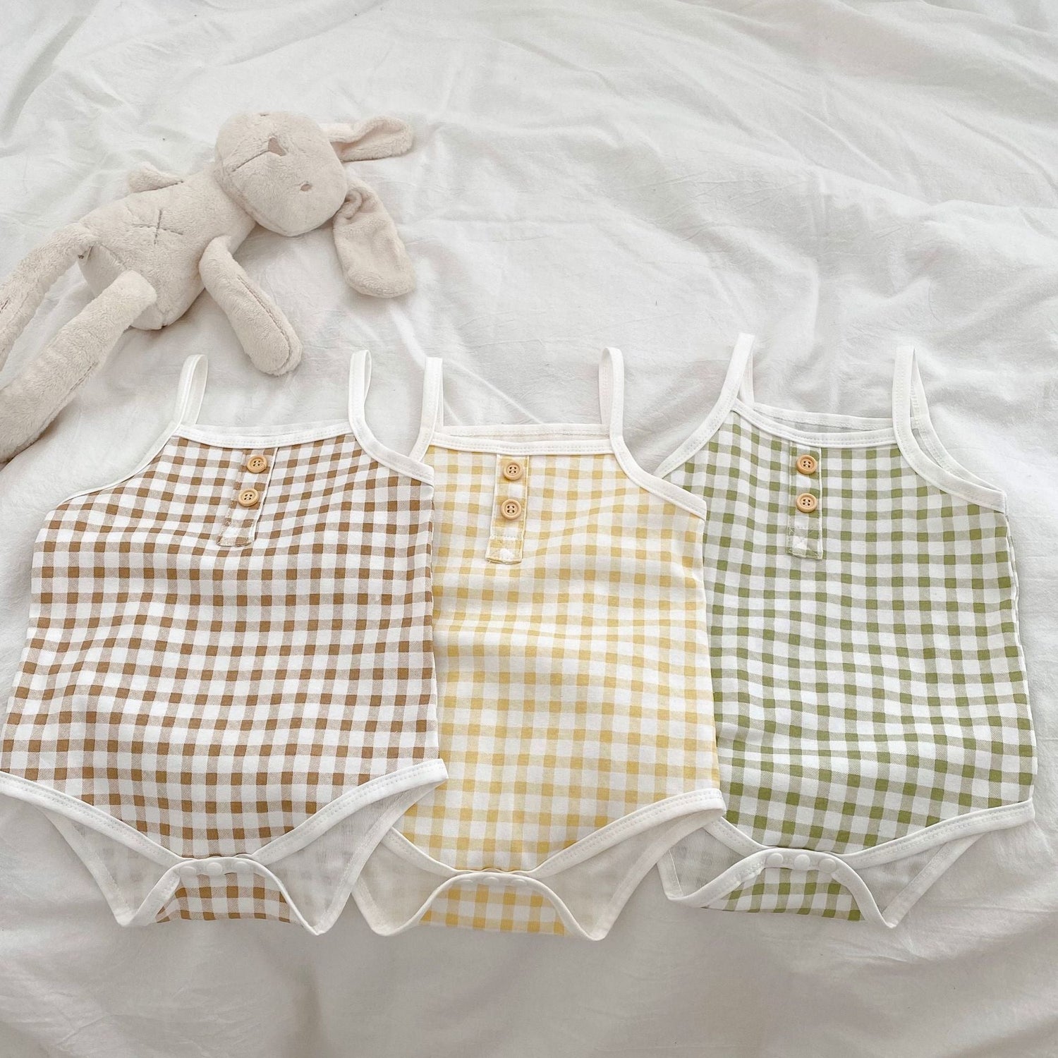 Baby Plaid Pattern Sling Colorblock Summer Onesies-6