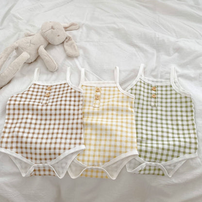 Baby Plaid Pattern Sling Colorblock Summer Onesies-6