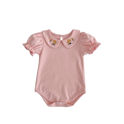 Baby Girl Embroidered Design Lapel Simple Style Onesies-6