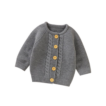 Baby Solid Color Long Sleeve Handmade Knitted Cardigan-7