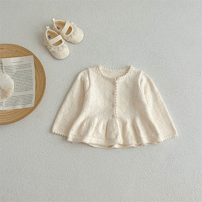 New Arrivals Baby Girls Sweety Laces Round Collars Long-Sleeved Cardigan-1