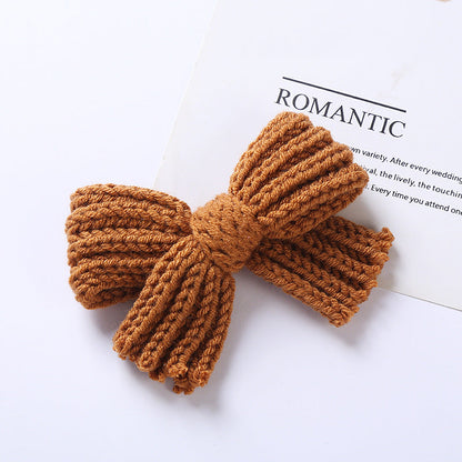 Baby Solid Color Big Knitted Bow Handmade Hairpin-7