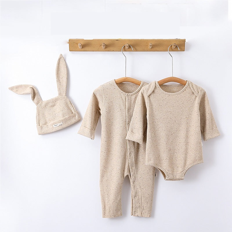 Spring Baby Boys And Girls Simple Long Sleeves Onesie/Romper And Hat Set-6