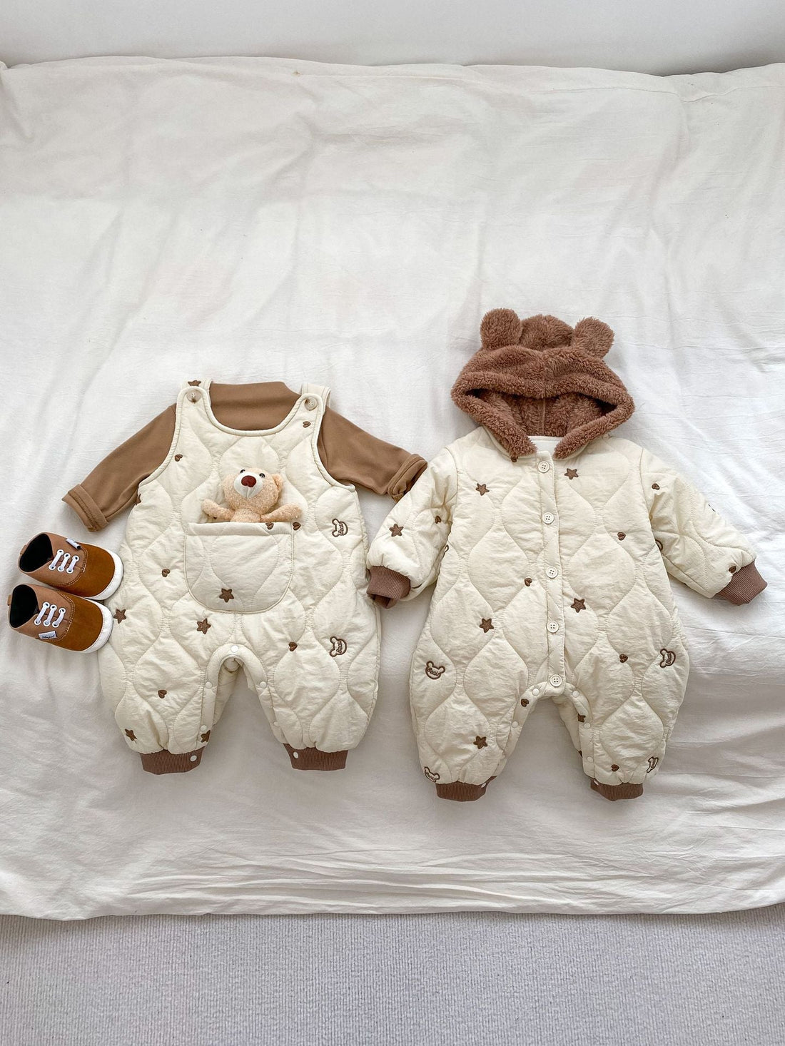 Infant Baby Star Embroidery Thicken Long Sleeve Jumpsuit In Winter-0