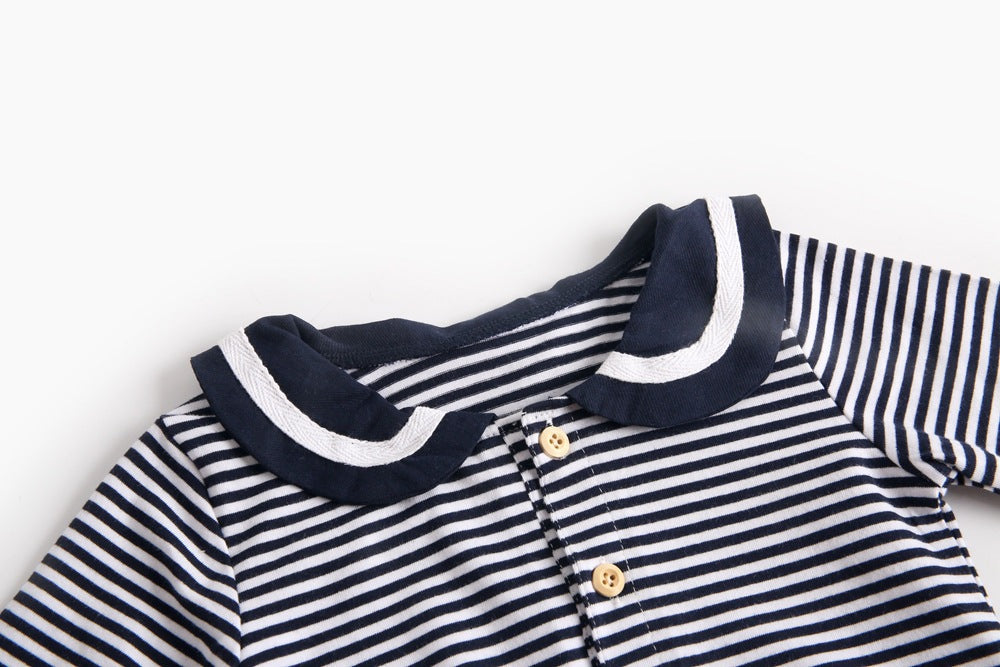 Baby Girl Striped Pattern Sailor Collar Design Fashion Long Sleeves Bodysuit Onesie-7