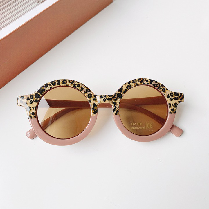 Girls Color Patchwork Design Round Frame Sunglasses-6