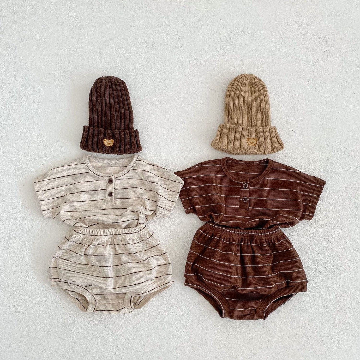 Baby Striped Pattern T-Shirt Shorts Casual Comfy Sets-0