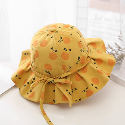 Baby Girl Floral Print Adjustable Design Sunshade Bucket Hats-7