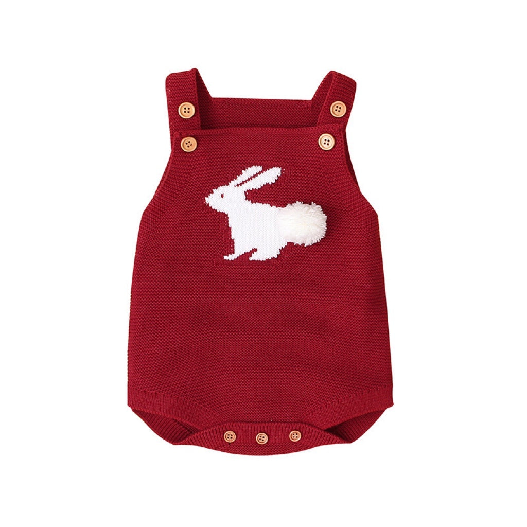 Baby Girl 1pcs 3D Bunny Embroidered Graphic Strap Knitted Onesies Bodysuit-6