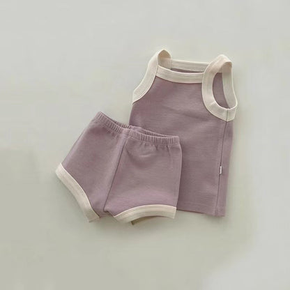 Baby Girl Solid Color Thin Style Pure Cotton Vest Combo Shorts 2 Pieces Sets Home Clothes-7