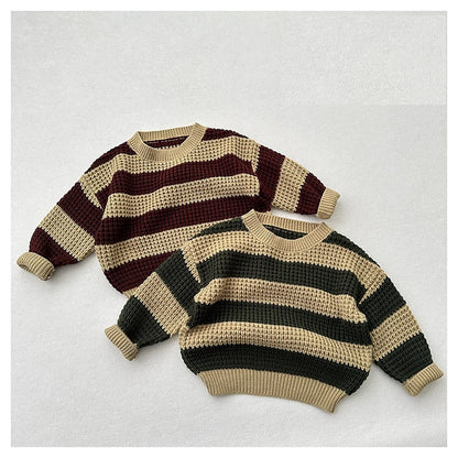 Baby Unisex Kids Vintage Striped Crew Neck Long Sleeve Pullover Sweater-0