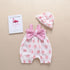 Baby Girl Bow Design Pink Polka Dot Pattern Sleeveless Romper With Hat-0