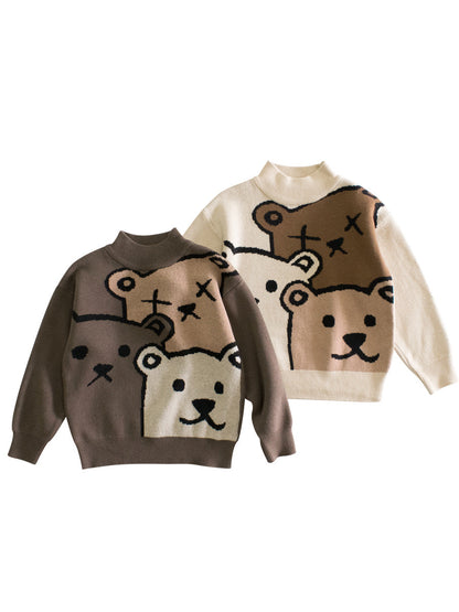 Baby Boys Teddy Bears Confusing Cartoon Mock Neck Long Sleeve Pullover-0