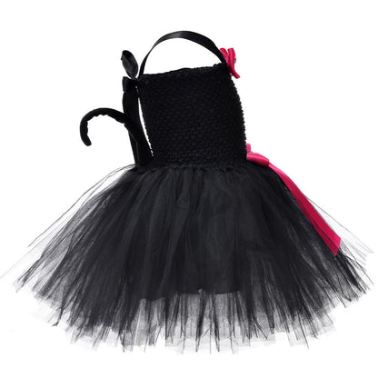 Children’s Halloween Solid Color Cat Costume Mesh Tutu Dress &amp; 1-Piece Jewelry Sets-7