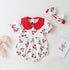 Baby Girl Cherry Print Pattern Round Collar Short-Sleeved Onesies In Summer Outfit Wearing-0