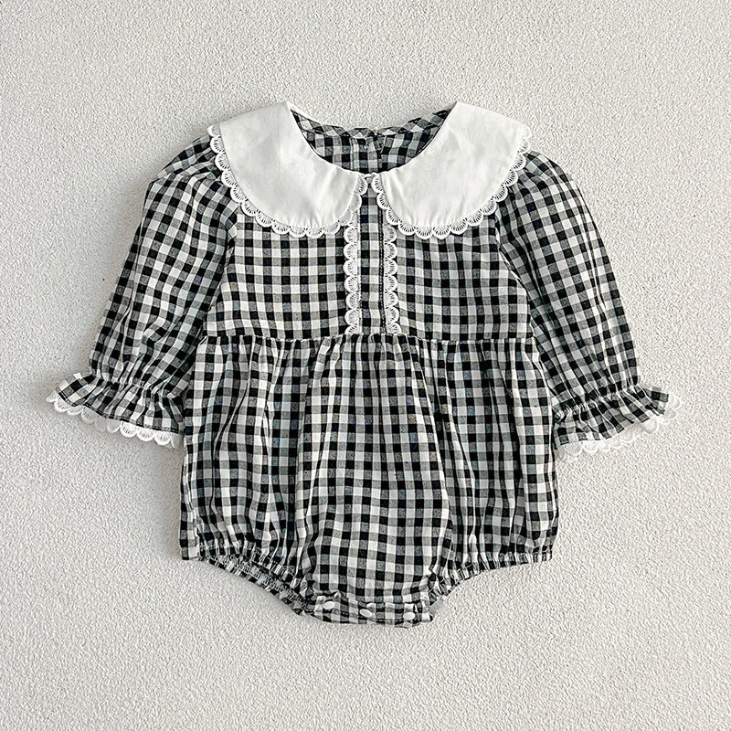 New Spring/Autumn Baby Black Plaid Onesies And Dress For Girls With Long Sleeves – Family Sister Matching Set-7