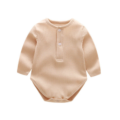 Baby Solid Color Ruffle &amp; Buttoned Design Long-Sleeved O-Neck Onesies-7