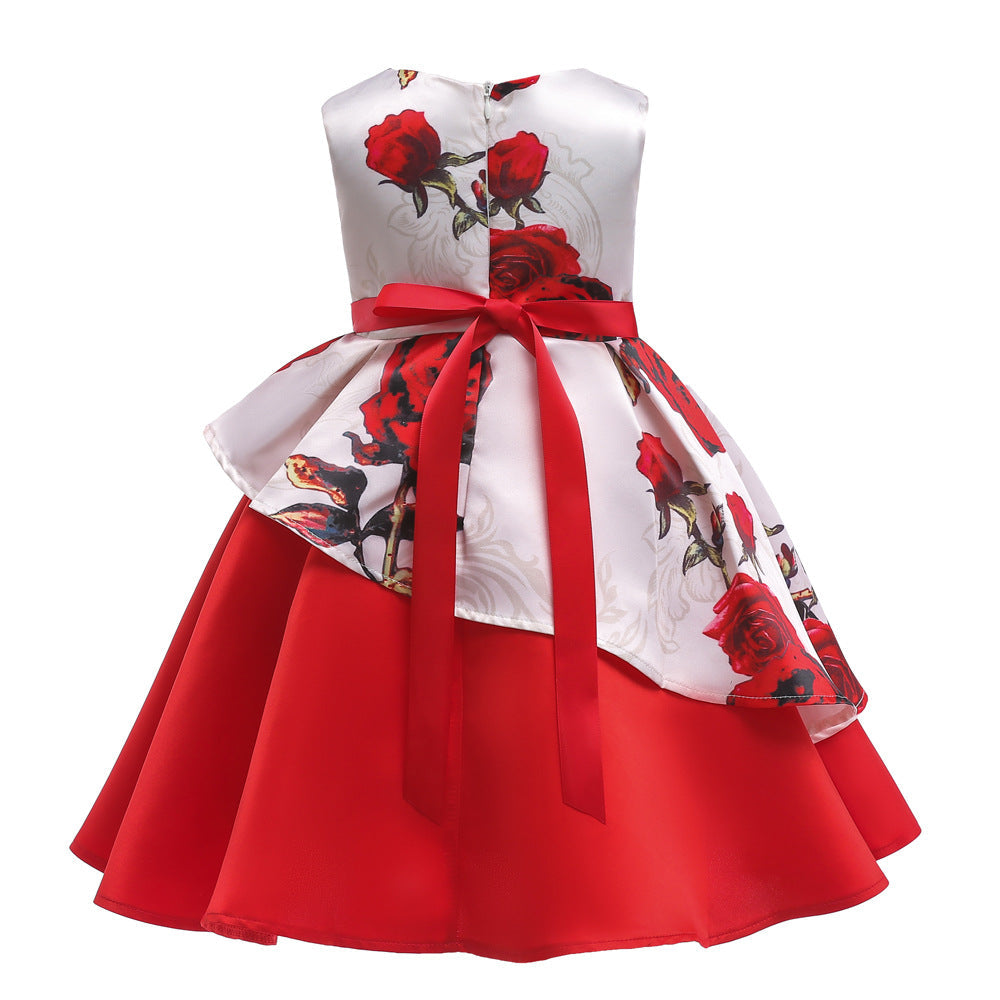 Baby Girl Floral Pattern Bow Tie Princess Tutu Dress Formal Dress-11