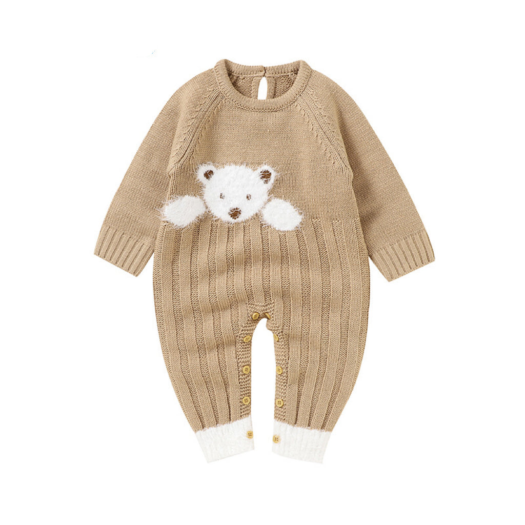 Baby Bear Jacquard Design Long Sleeve Cute Knitted Jumpsuits-6