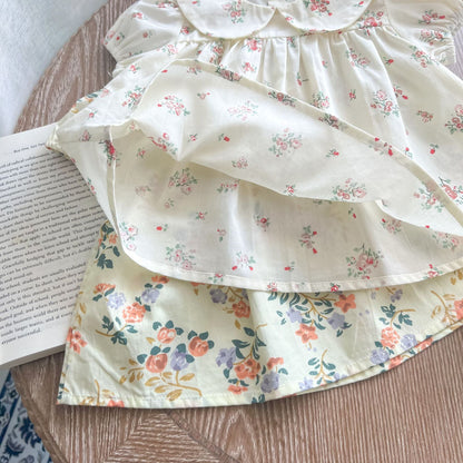 Baby Girl Floral Print Doll Collar Design Tops Combo Shorts Sets In Summer-7