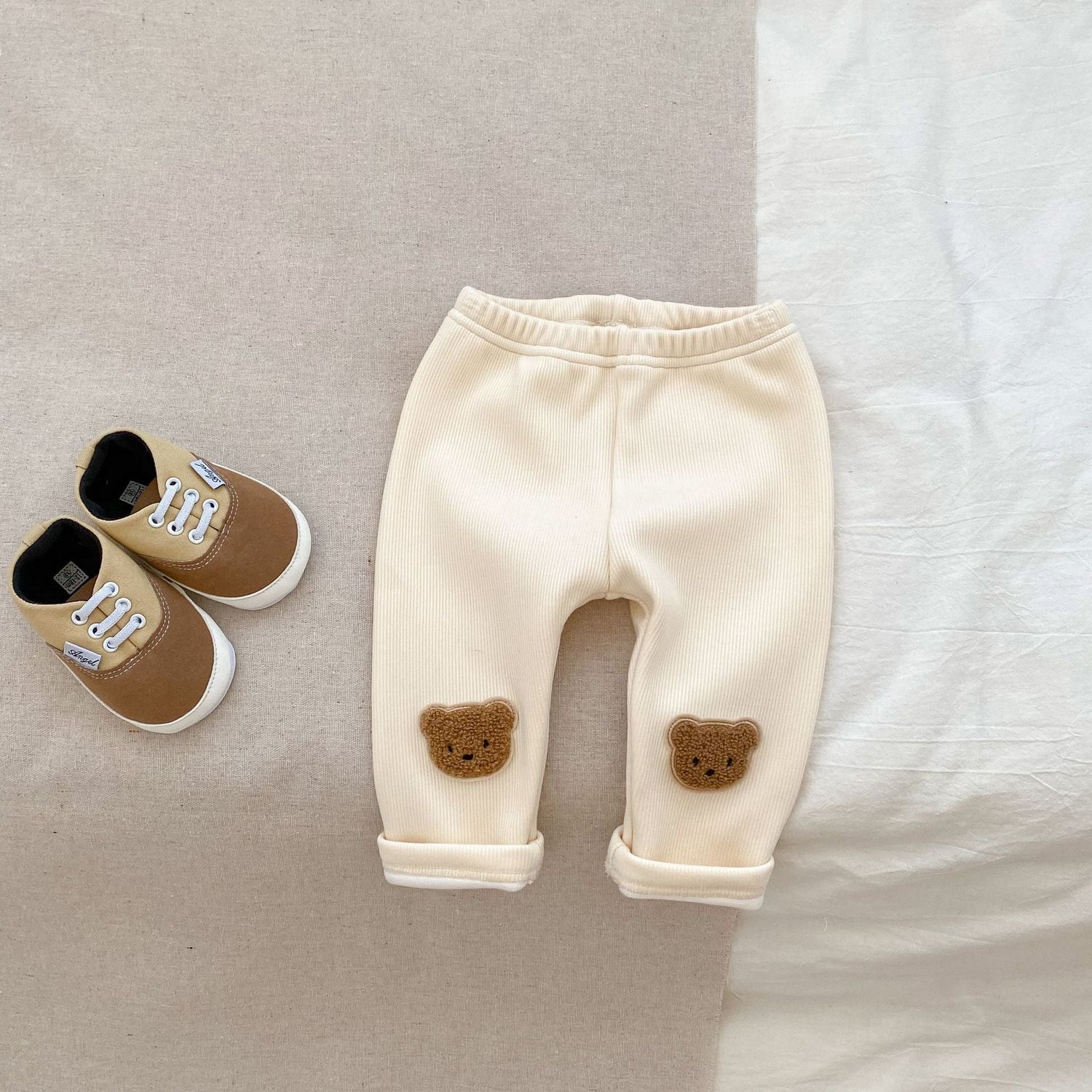 Baby Girl Little Bear Thickened Long Pants In Winter-7