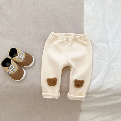 Baby Girl Little Bear Thickened Long Pants In Winter-7