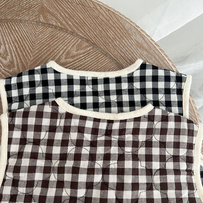 Baby Colorblock Plaid Pattern Sleeveless Thickened Quilted Vest Coat Outfit-7