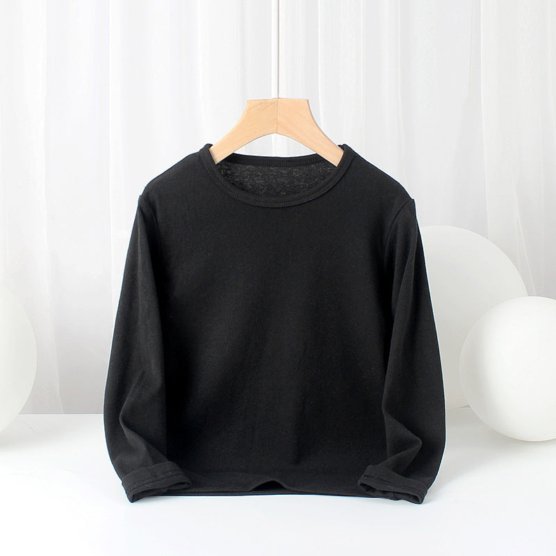 Baby Solid Color Pullover Cotton Crewneck Long Sleeve Basic Tops-7