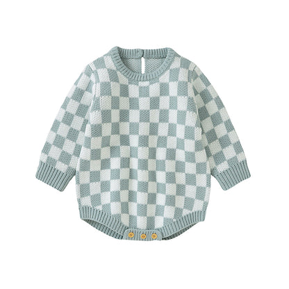 Baby Checkerboard Pattern Quality Knit Onesies-7