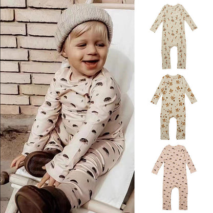 Baby Floral Print Pattern Long Sleeve Comfy Cotton Jumpsuit-0