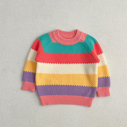 Baby Girl Rainbow Strips Knitting Pullover Sweater-0