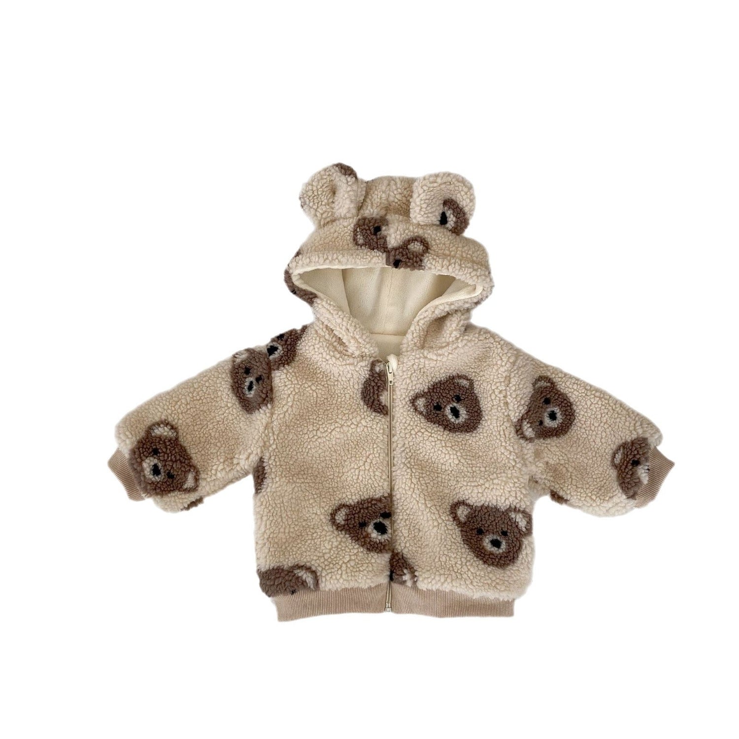 Baby Unisex Little Bear Head Thickened Warm Winter Plush Coat-1