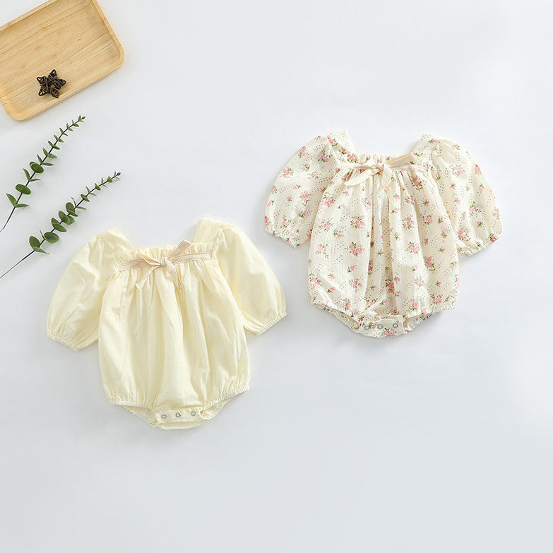 Baby Girl Ditsy Flower Pattern Or Solid Color Long Sleeve Bodysuit-0