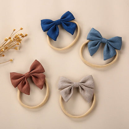 Baby Solid Color 3D Bow Handmade Elastic Headband-7