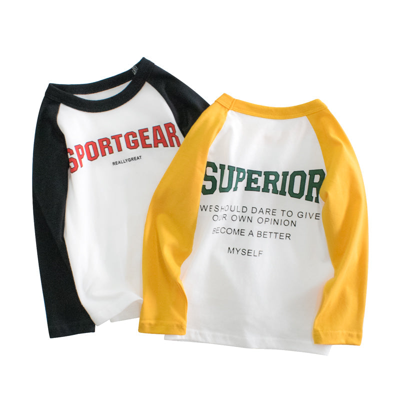 Boys Sportgear Letter Print Round Collar Long-Sleeved T-Shirt-0