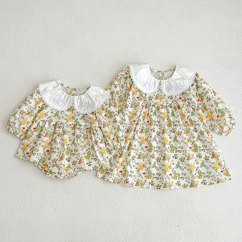 Autumn Doll Neck Long Sleeve Sweet Style Dress Onesies-0