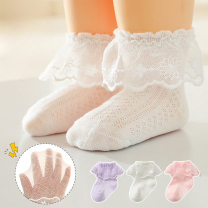 Baby Girl Solid Color Lace Mesh Design Princess Socks-0