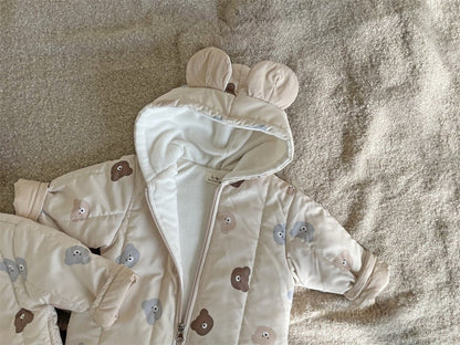 Baby Bear Print Pattern Quilted Warm Coat &amp; Jumpsuit-7