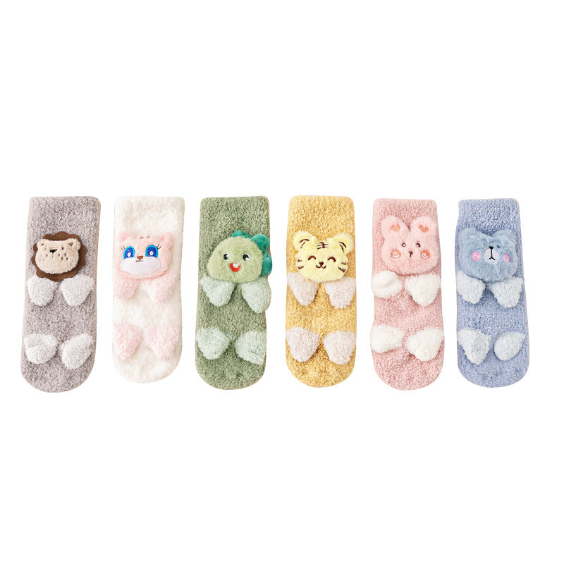 Baby Cartoon Animal Graphic Thermal Plush Design Long Tube Socks-0