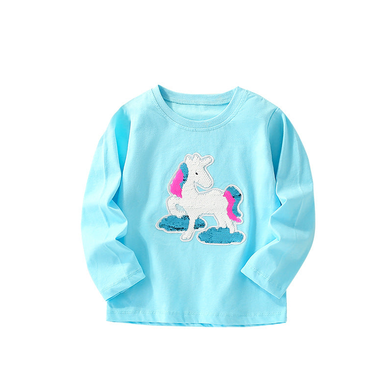 Baby Girl Autumn Cartoon Pattern Crewneck Casual Shirts-6