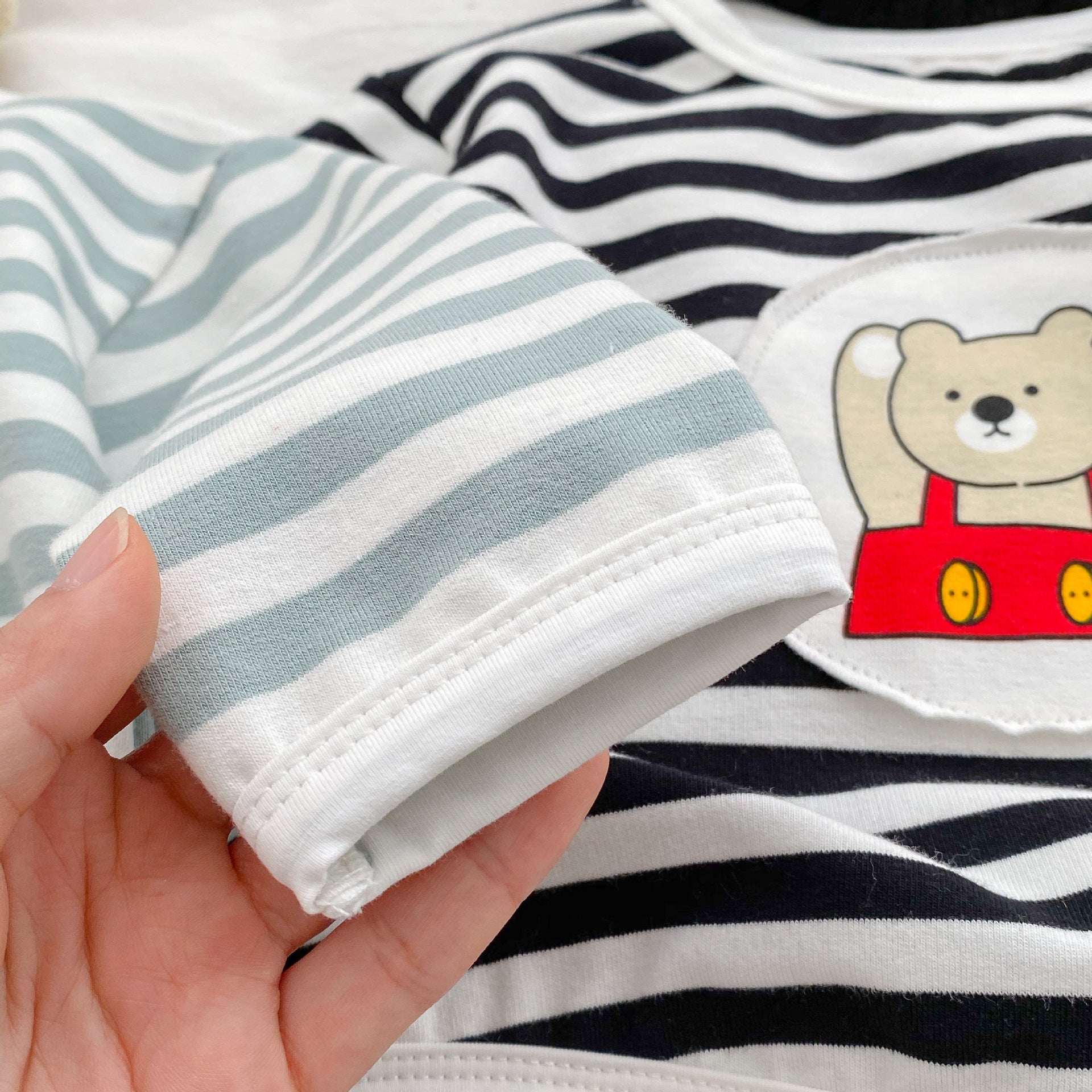 Baby Striped Pattern Cartoon Design Hoodies 2 Pieces Sets-7