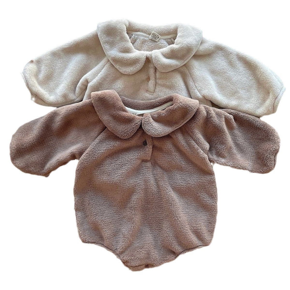 Infant Baby Unisex Solid Thick Warm Long Sleeve One Piece In Winter-0